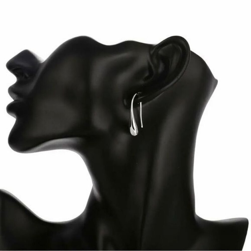 NWT Minimalist Teardrop Dangle Hook Earrings Sterling Silver 925 Contemporary - Picture 3 of 7